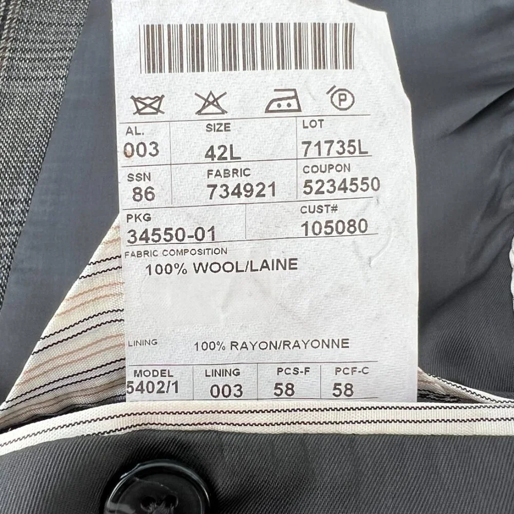 Joseph Abboud American Soft 100% Wool 3-Button Sport Coat Glen Plaid Check 42L